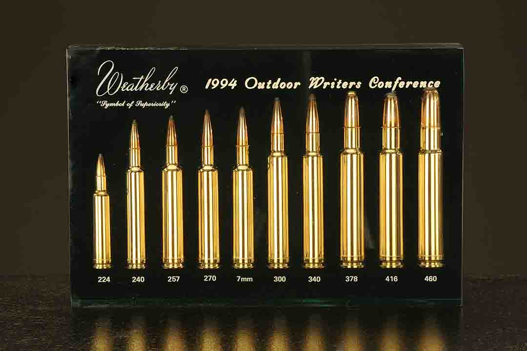 With some of the more recent additions missing, here in this photo, are the line of Weatherby cartridges from the .224 to the thunderous .460 Magnum. The subject of this story is the 7mm version shown here – fifth from the left in this “family portrait.”